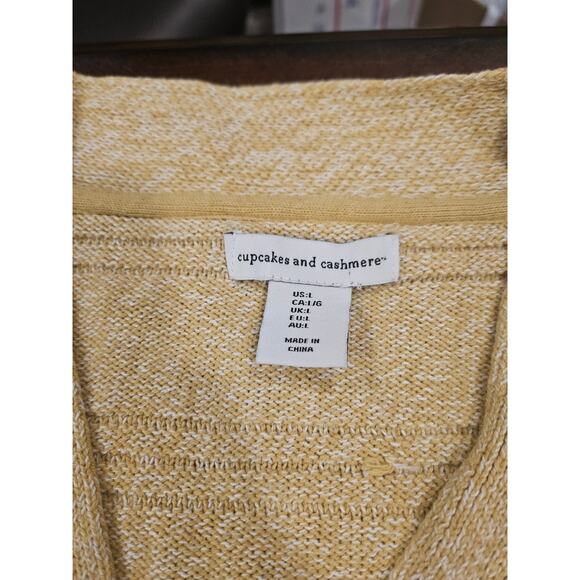 Cupcakes and Cashmere Women Cotton Cardigan Sweater L Yellow Tan Anthropologie - Picture 2 of 5